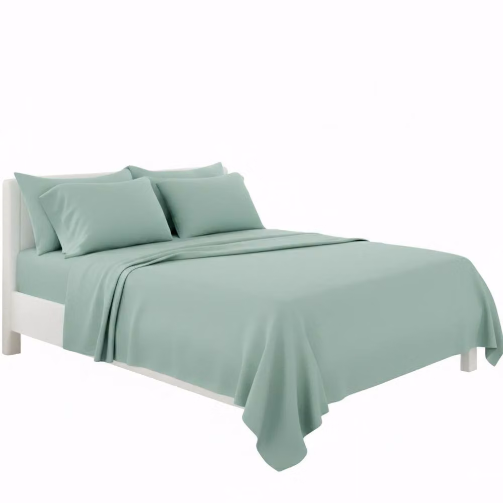 Snug City Plain Poly Cotton Easy Care Fitted Sheet and Matching Pillowcases Set in Green, Size: 140 x 200 cm – 2