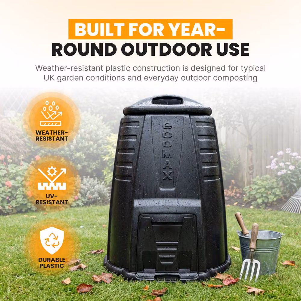 Novecrafto 330L Garden Compost Bin with Flip Lid in Black – 6