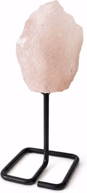 KDMD Pink Rose Quartz Mineral Specimen on Black Metal Stand