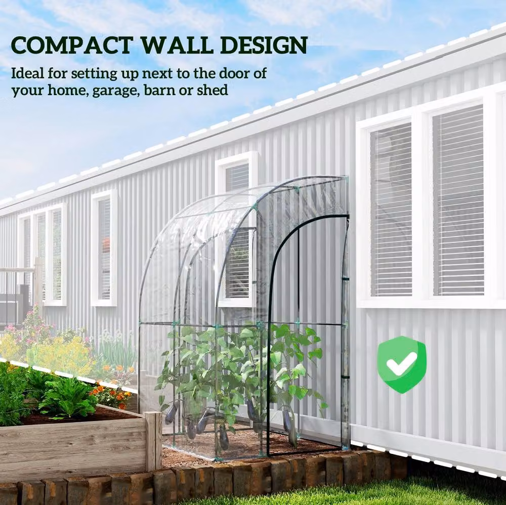 STILVORA Walk-In Lean-To Greenhouse with Zipped Door, Transparent, W: 143 cm, D: 118 cm, H: 212 cm – 3