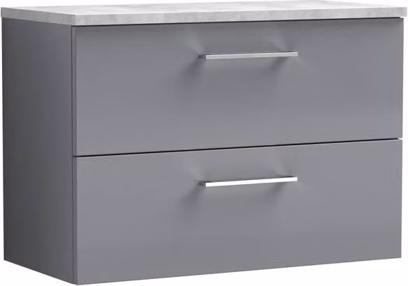 Balterley Level 800mm Wall Hung 2 Drawer Unit with Laminate Worktop, Satin Grey – 1