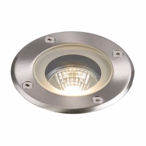 Netlighting Pillar Round IP65 50W Recessed Ground Uplighter in Grey Polished Stainless Steel and Clear Glass