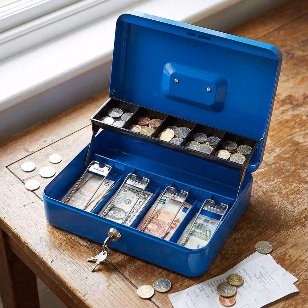Spetlek Blue Heavy Duty Steel Cash Box with Lid for Secure Money Storage – 4