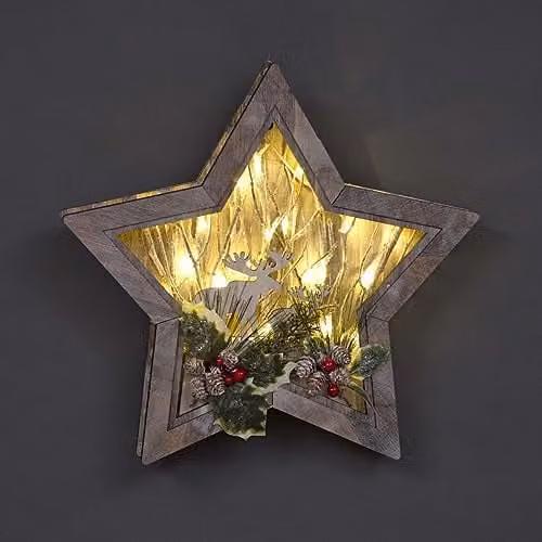 Shatchi Rustic Wooden Christmas Reindeer Star Scene Tabletop Centrepiece in Brown, W: 38 cm, D: 6 cm, H: 38 cm – 1