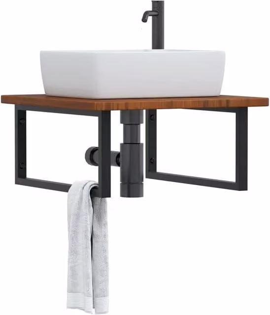 Berkfield Home Wall Mounted Basin Shelf in Brown Oak and Steel