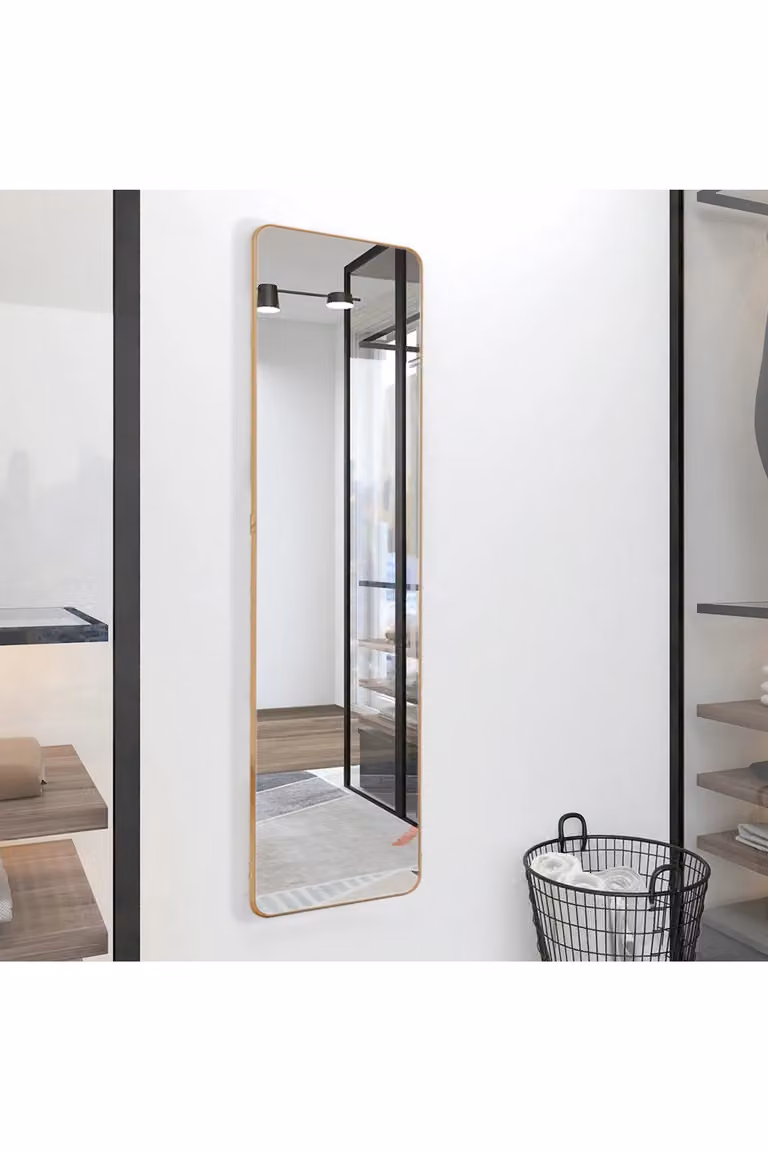 Living and Home Modern Rectangular Metal Full Length Floor Mirror in Gold