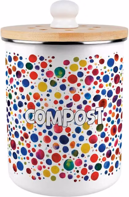 Purely Home Red and Multicolour Metal Compost Caddy with Flip Lid, 2L