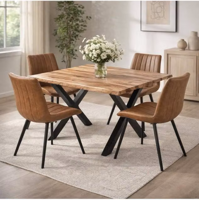 KDMD Malmo Brown Synthetic Leather Swivel Dining Chair with Scandinavian Design – 1