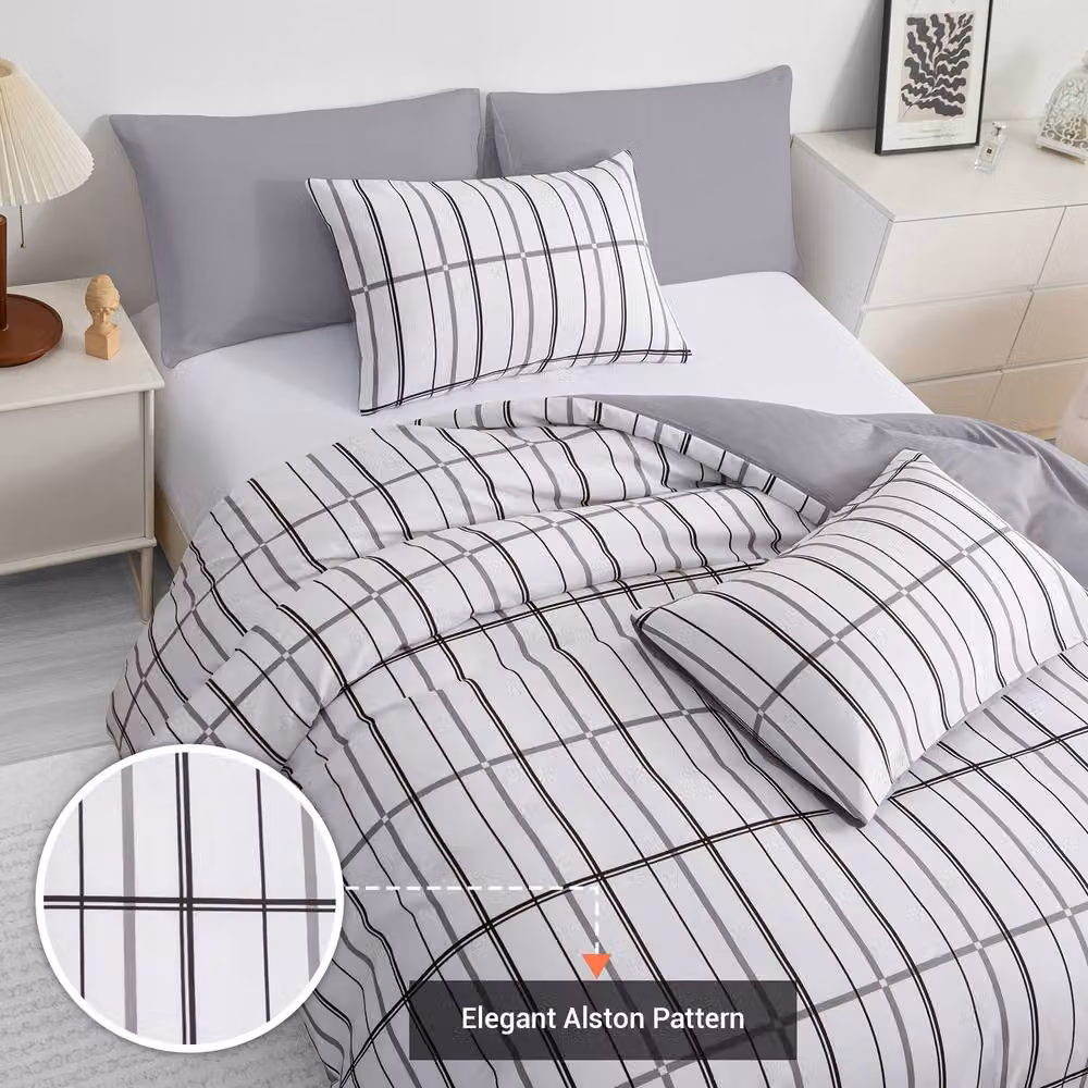 Grace Brushed Microfibre Duvet Cover and Pillowcase Set in White, Double, W: 140 cm x L: 200 cm – 3