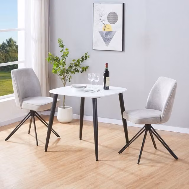 Core Products Aspen White Square Dining Set with 2 Light Grey Swivel Chairs