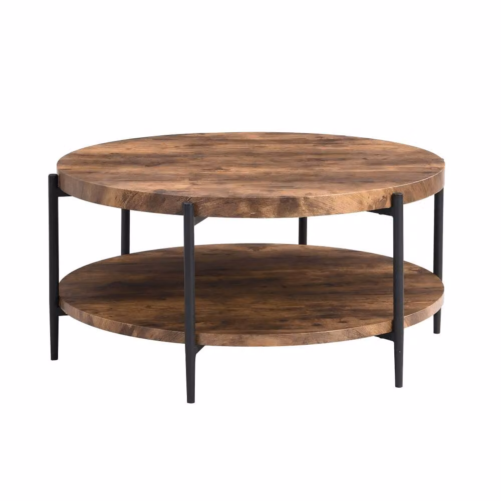 Mona Vale Furniture Rustic Industrial Round Coffee Table in Brown and Black – 3