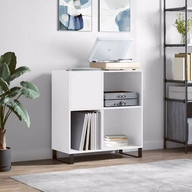 Berkfield Home Record Cabinet in White, W: 84.5 cm, D: 38 cm, H: 89 cm – 1