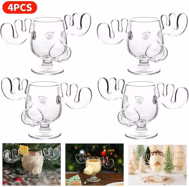 SPETLEK Christmas Vacation Moose Glass Wine Cups, 4 Pieces, Clear – 1