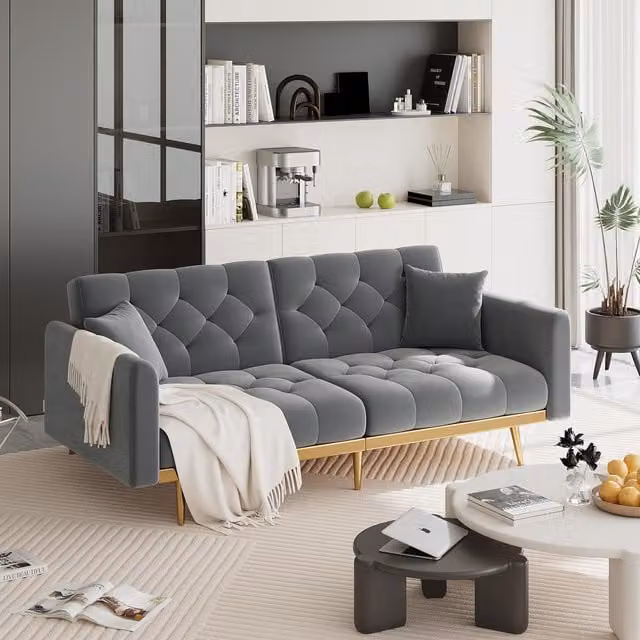 Aosom UK Modern 2-Seater Sofa Bed in Grey with 3-Position Adjustable Backrest and Thick Foam Cushions, W/D/H: 165 x 72.5 x 75 cm – 1
