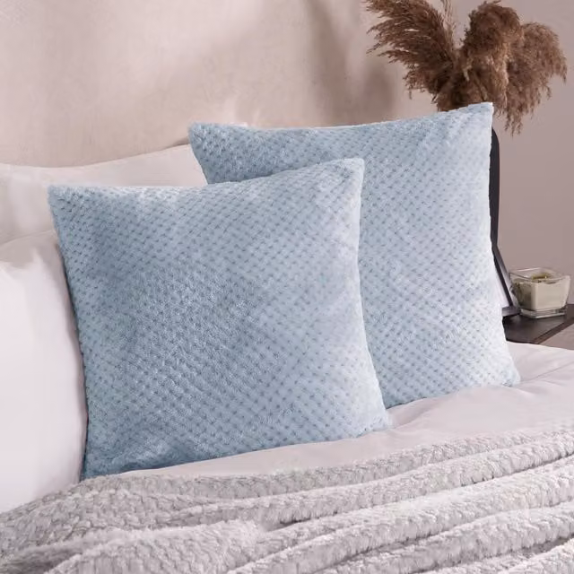 Brentfords Pack of 2 Blue Waffle Fleece Square Cushion Covers