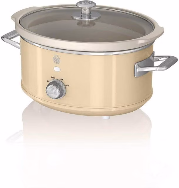 Swan 3.5L Nordic Slow Cooker in White and Beige with Glass Lid