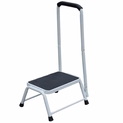 Gr8 Home Single Step Caravan Stool with Safety Handrail in White