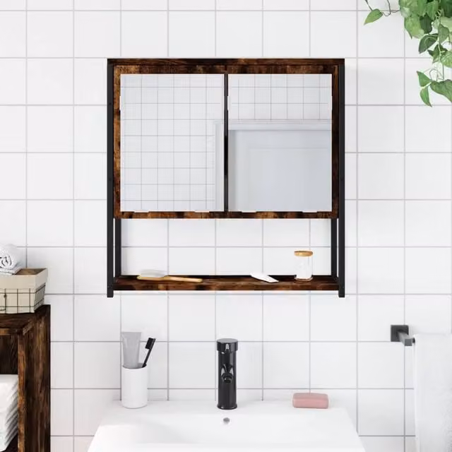 Berkfield Home Sturdy Bathroom Mirror Cabinet in Smoked Oak Brown, W/D/H: 60 x 16 x 60 cm – 1
