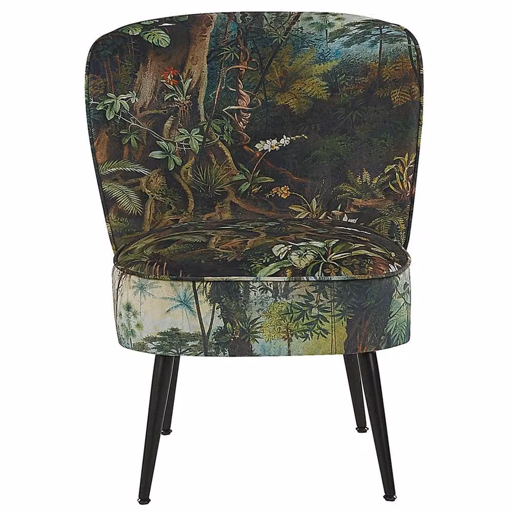 Wyld and Coco Jungle Print Armless Chair in Dark Green Floral Woven Fabric – 4