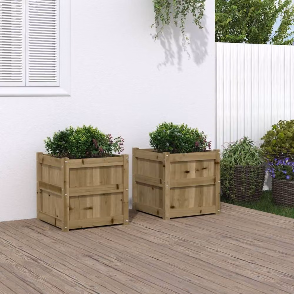 Berkfield Home Garden Planters, Set of 2 Impregnated Brown Pine Wood Tubs for Ornamental and Vegetable Gardens – 2