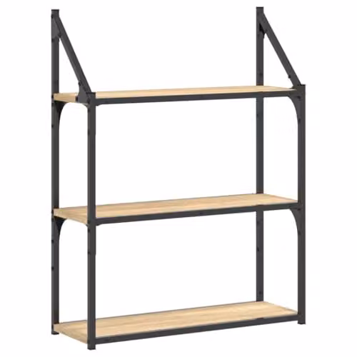 vidaXL 3-Tier Industrial Wall Mounted Shelf in Brown, W/D/H: 60 x 21 x 78.5 cm