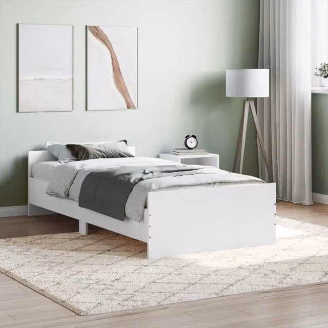 Berkfield Home Single Bed Frame in White, Engineered Wood, W/D/H: 90 x 190 cm – 1