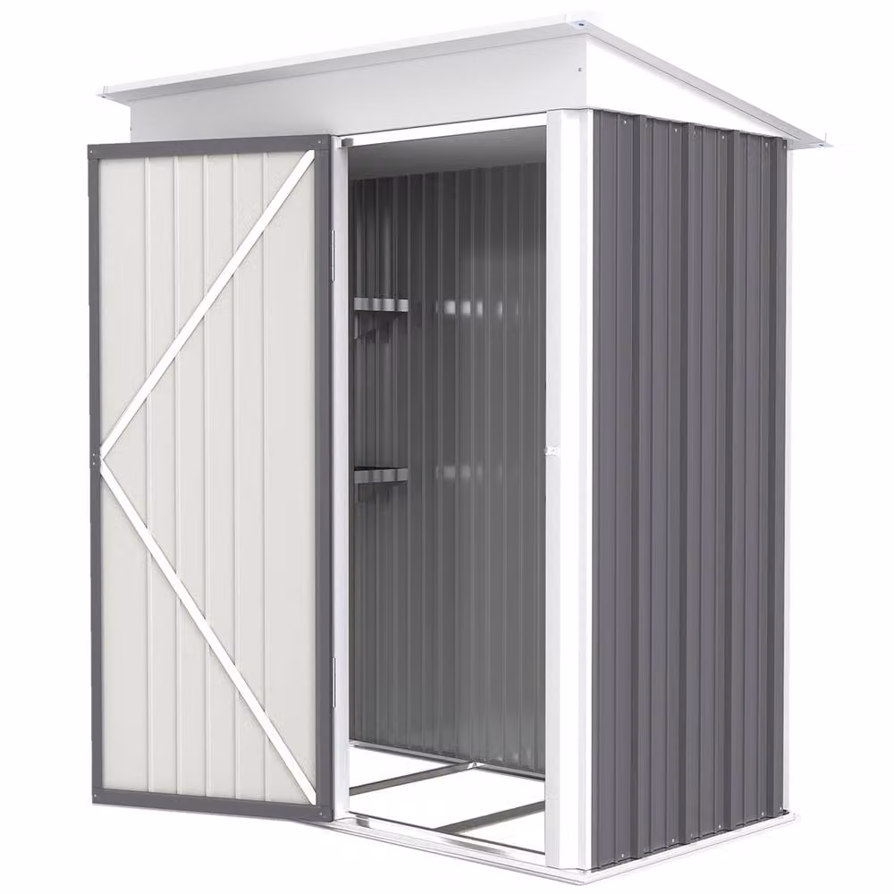 Rolipo Grey Metal Lean-To Pent Garden Shed with Shelving and Lock, W/D/H: 152.4 x 91.44 x 182.88 cm – 1
