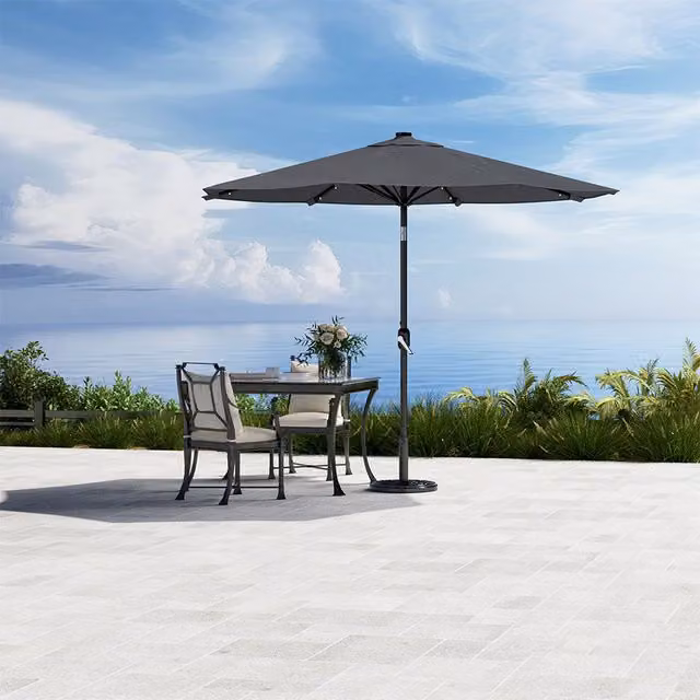 Komore Grey Solar LED Lighted Patio Parasol with Concrete Base