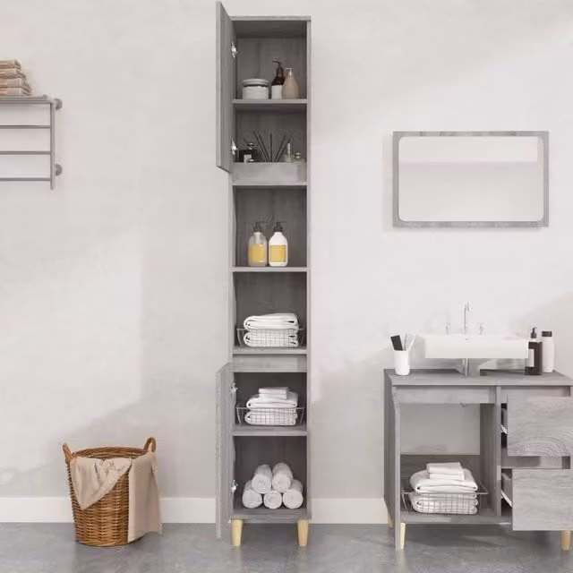 Berkfield Home Grey Sonoma Modern Bathroom Cabinet, W/D/H: 30 x 30 x 190 cm
