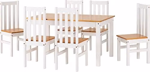 Seconique Ludlow Dining Set with 1 Table and 6 Chairs in White and Oak Effect – 1