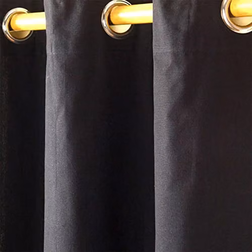 Homescapes Plain Black Cotton Eyelet Curtain Pair, Width: 140 cm, Drop: 183 cm – 4