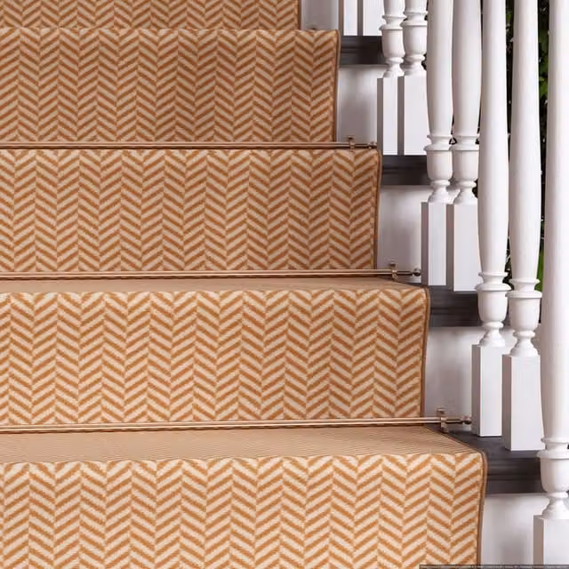 The Rug House Tan Herringbone Cut To Measure Stair Carpet Runner, Width: 70 cm, Length: 365 cm, Beige
