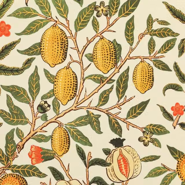 William Morris Fruit Orange Printed Cotton Fabric in Multicolour