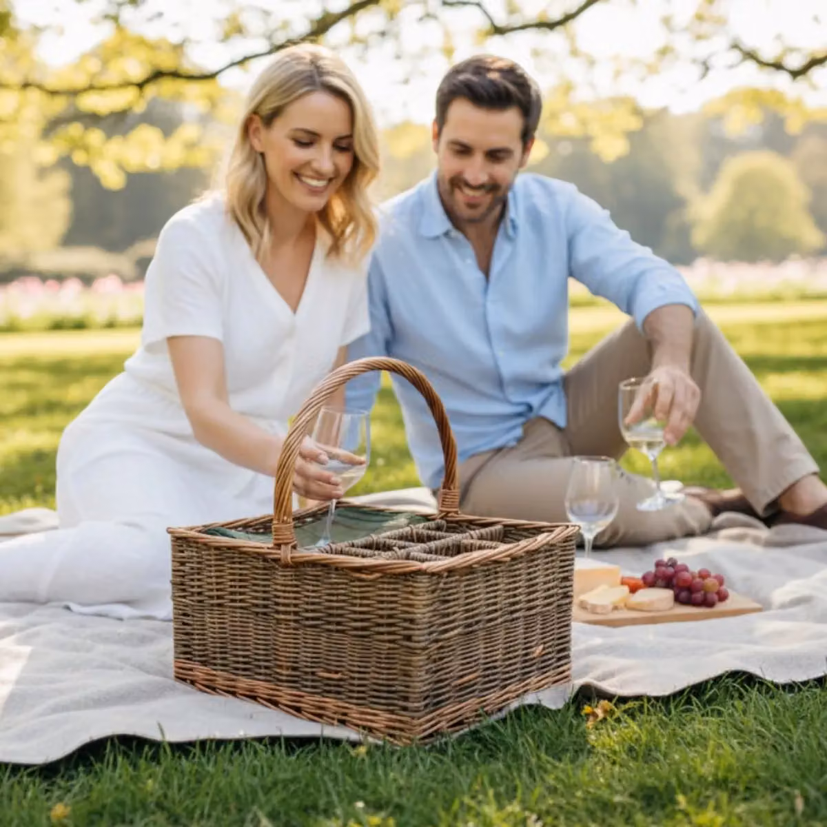 Extra Special Red Hamper Wicker Event Basket in Brown with 4 Glasses – 2