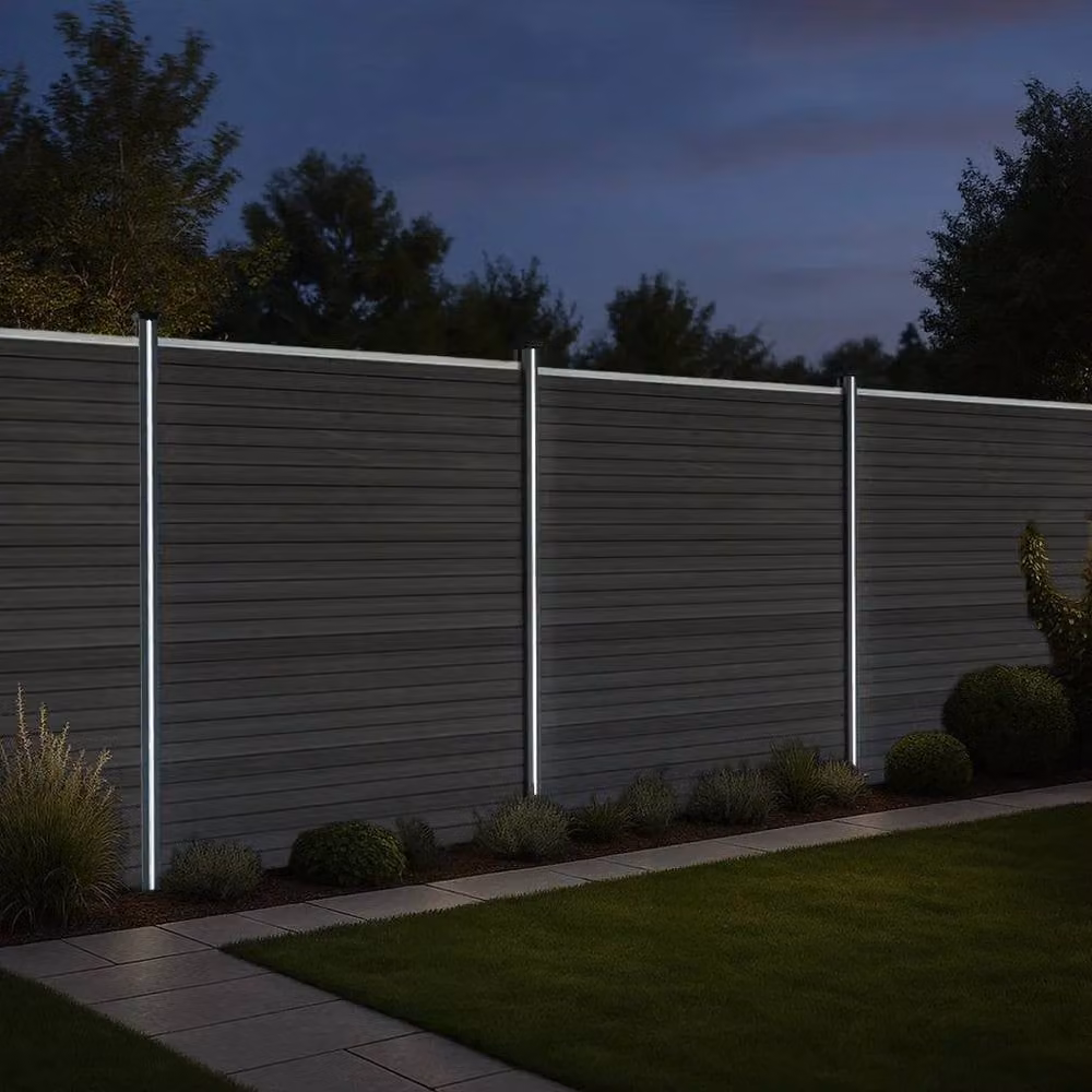 Monstershop Grey Composite Fence Panels and LED Posts W/H: 17 x 6 ft – 4