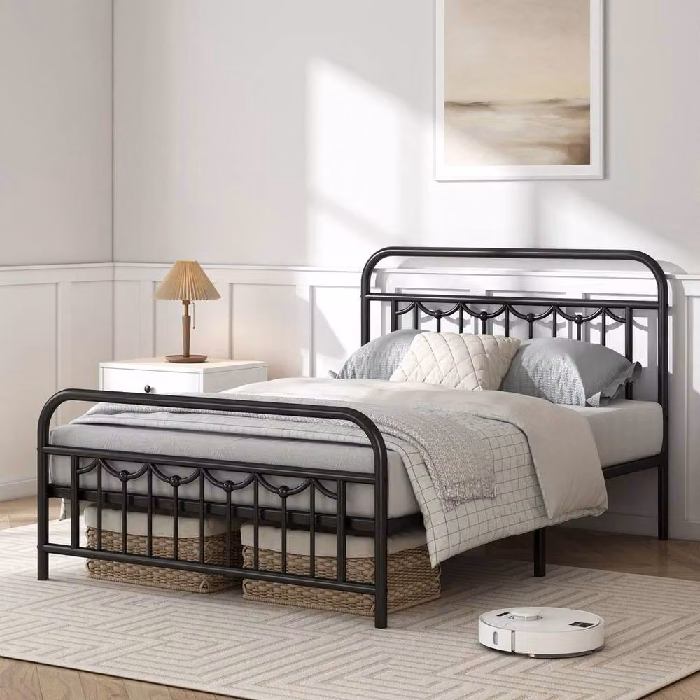 FORGEVIO Double-Metal Cot Bed Frame with Headboard, Footboard and Slatted Base, Black, W/D/H: 120 x 60 cm – 4