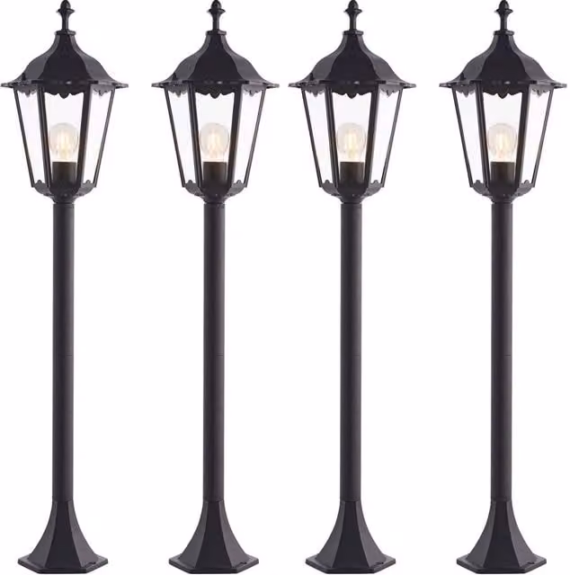 Loops 4 Pack Outdoor LED Bollard Lantern Lights in Matt Black and Transparent Glass