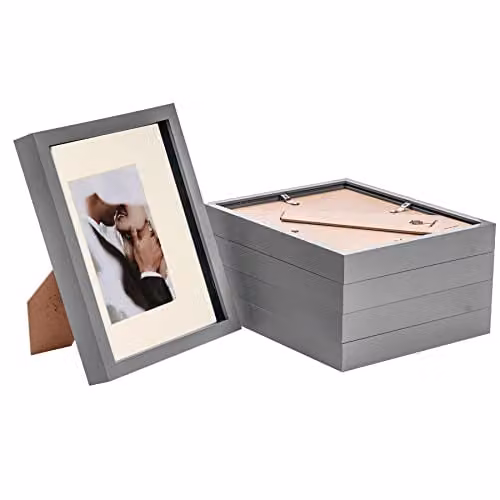 Nicola Spring Grey 3D Shadow Box Photo Frames, Pack of 5, Rectangular Modern Tabletop Display Case with 10 x 15 cm Mounts
