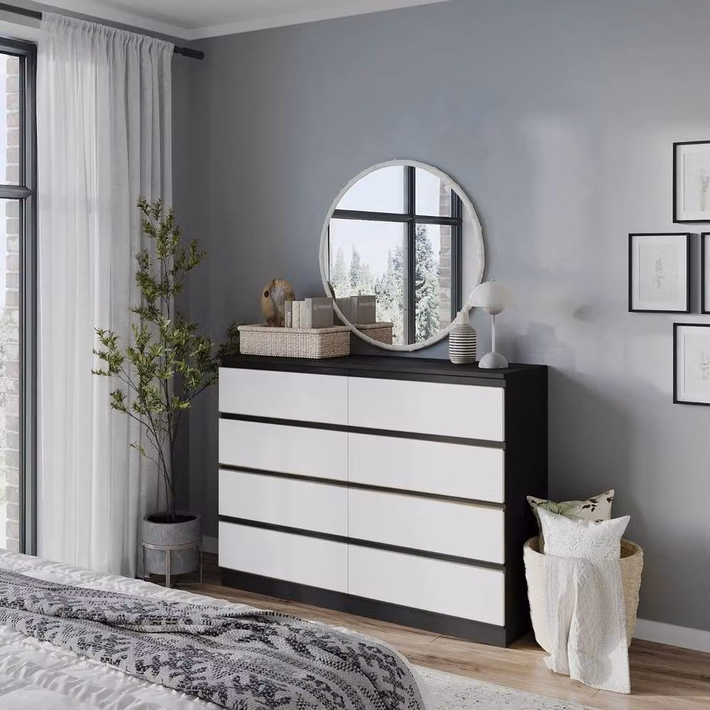 FORGEVIO Modern Wooden 8-Drawer Chest of Drawers with Black Carcass and White Drawers – 4