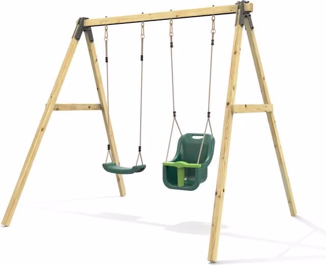 Rebo Glide Tulip Wooden Double Swing Set with Swing Seats in Green and Blue