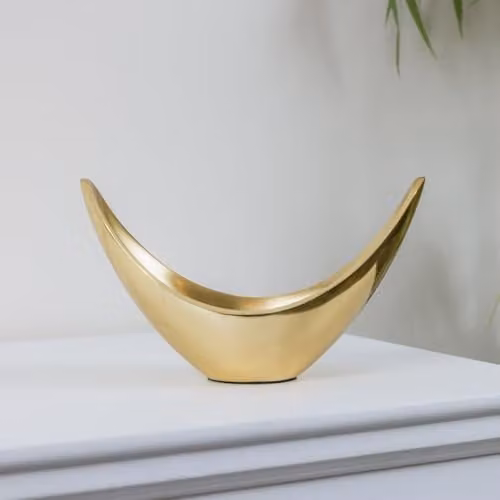 Melody Maison Gold Metal Minimalist Oval Decorative Tabletop Bowl W/D/H: 24.0 x 14.0 x 10.5 cm – 1