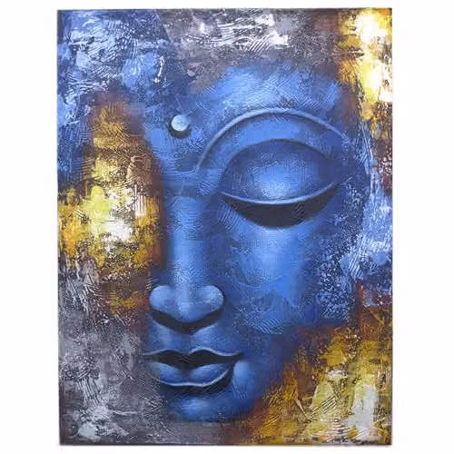KDMD Blue Face Abstract Buddha Canvas Painting W: 80 cm, H: 60 cm
