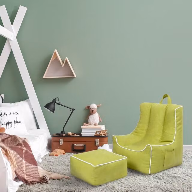 Ready Steady Bed Kids Bean Bag Chair with Footstool in Green, Diameter: 54 cm
