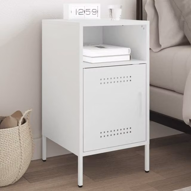 Berkfield Home White Metal Bedside Cabinet W/D/H: 36 x 39 x 68 cm – 1