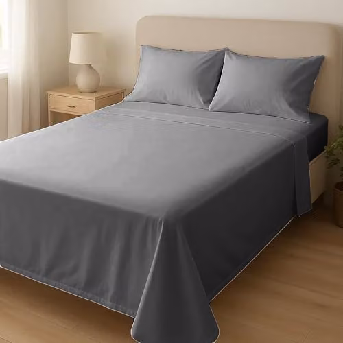 Home Sweet Home UK Microfibre Plain Grey Flat Sheet, W: 180 cm, D: 200 cm – 2