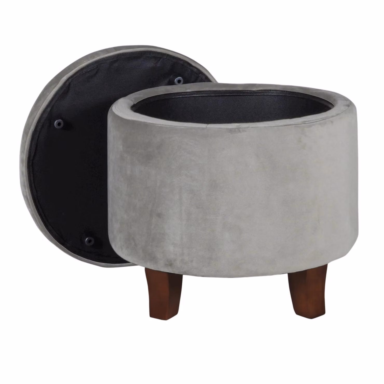 Luxury Living Cambridge Tufted Round Velvet Storage Ottoman Footstool in Grey – 3