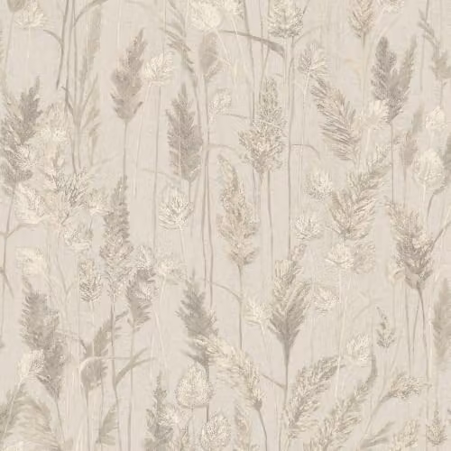 Grandeco Meadow Grasses Botanical Floral Blown Vinyl Wallpaper in Beige