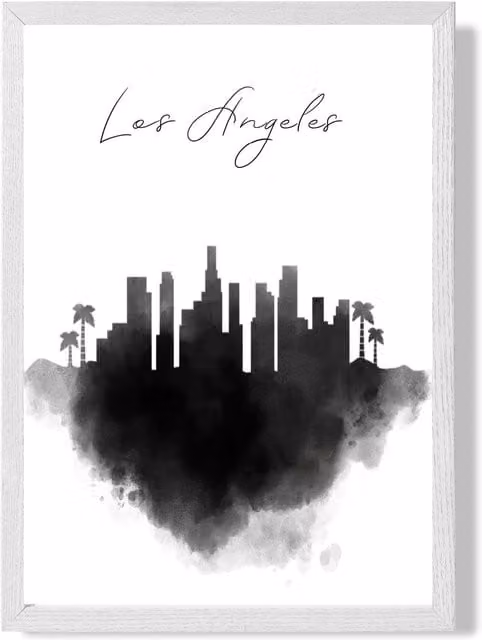 ARTZE Los Angeles Watercolour Skyline City Framed Print, Black and White
