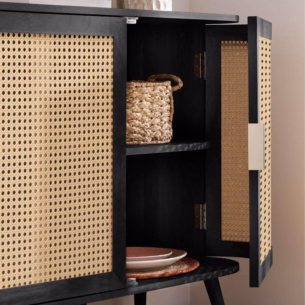 Birlea Noah 3 Door Rattan and Wood Sideboard in Black – 4