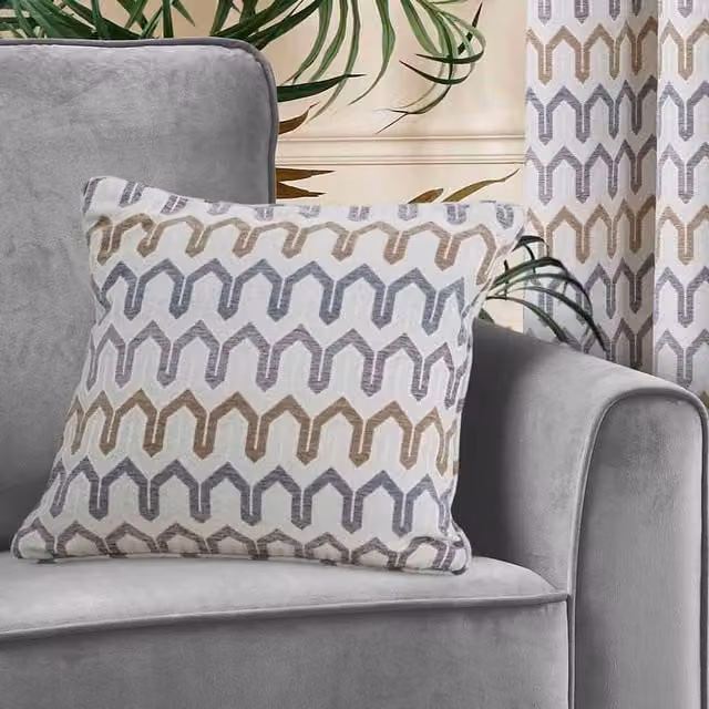 Curtina Arcadia Woven Jacquard Chenille Filled Cushion, Beige and Multicolour, W/D/H: 43 x 43 x 43 cm